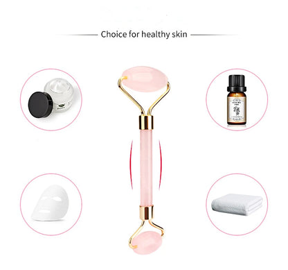Rose Quartz Face Massage Roller Natural Jade Scraper Plate Double Head Slimming Face Massager Roller Face Anti Wrinkle Removal