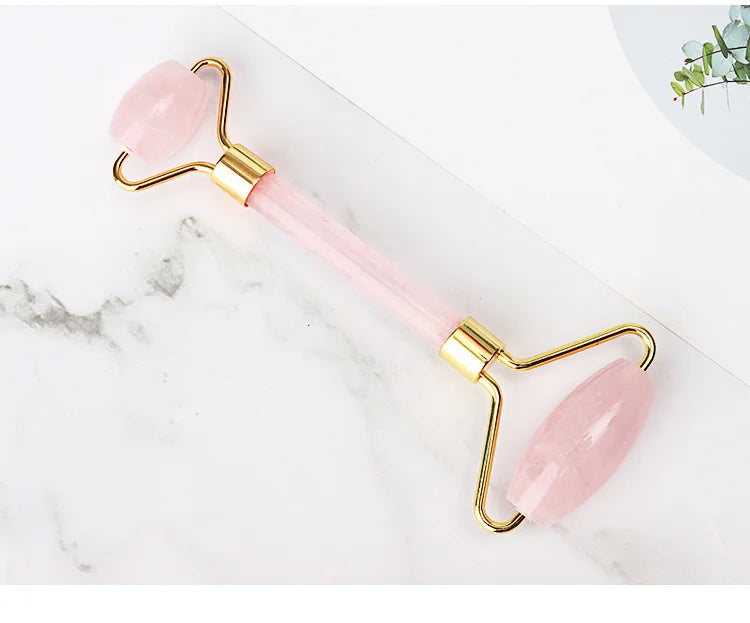 Rose Quartz Face Massage Roller Natural Jade Scraper Plate Double Head Slimming Face Massager Roller Face Anti Wrinkle Removal