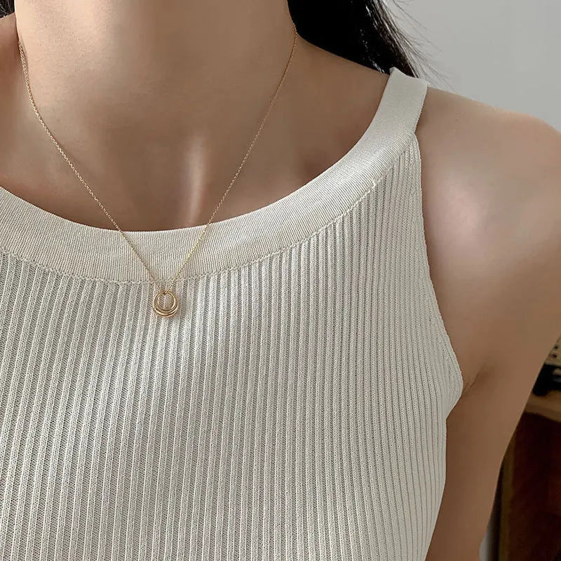 Simple Double Heart Pendant Necklace for Women Couple Stainless Steel Choker Gold Color Chain Wedding Party Friends Jewelry Gift