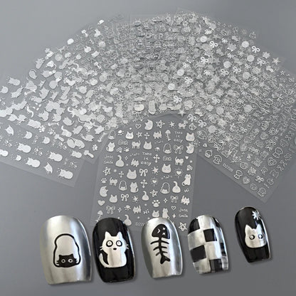 12sheet Cartoon Black Cat Nail Stickers Set Multiple Action Kawaii Puppy Kitten Nail Art Decals Adhesive Kids Manicure Decoratio