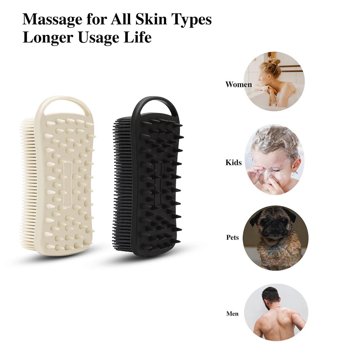 2 In 1 Silicone Shower Brush Scrubber Soft Scalp Massager Shampoo Brush Double-Sided Body Brush Foam Skin Clean Tool