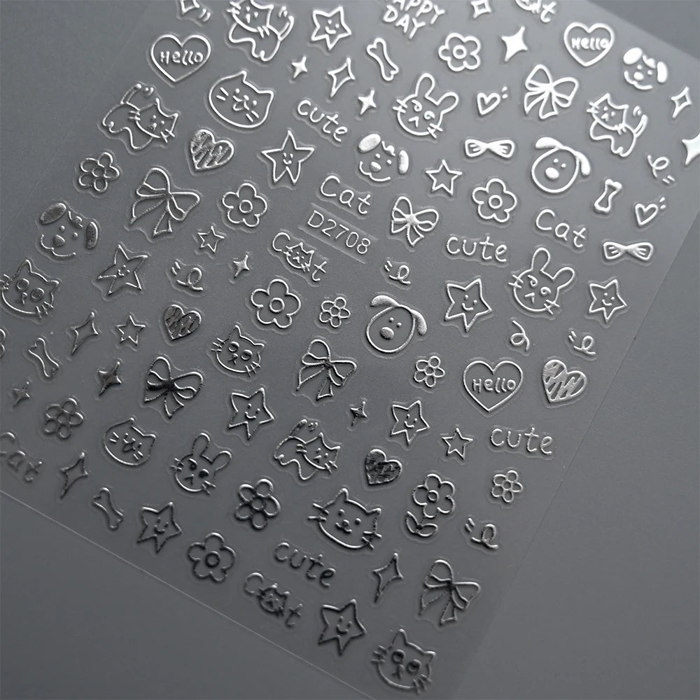 12sheet Cartoon Black Cat Nail Stickers Set Multiple Action Kawaii Puppy Kitten Nail Art Decals Adhesive Kids Manicure Decoratio