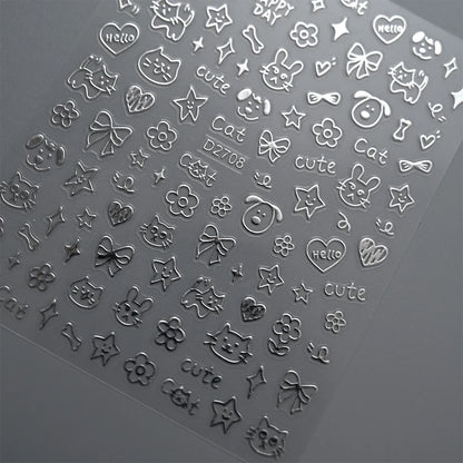 12sheet Cartoon Black Cat Nail Stickers Set Multiple Action Kawaii Puppy Kitten Nail Art Decals Adhesive Kids Manicure Decoratio