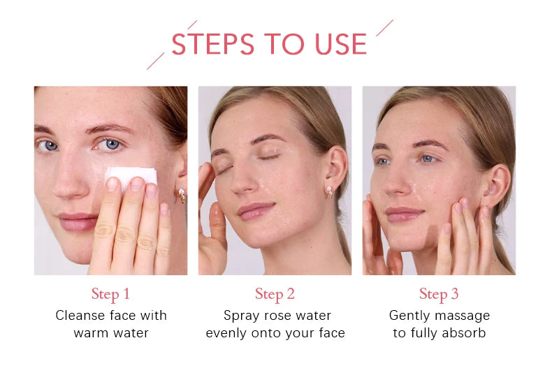 LIYALAN Rose Water Face Dry Skin Moisturizing Soothing Firming Toner Facial Care Hydrating Mist Refreshing Pores Shrink Spray