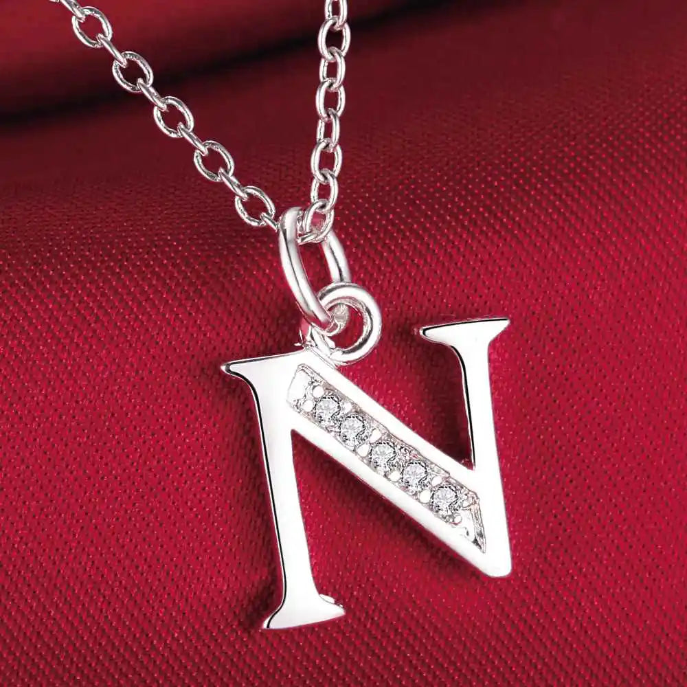 26 Letters 925 Sterling Silver Necklace Pendant Zircon For Women Exquisite Student Girlfriend Jewelry Accessories Wedding Gift