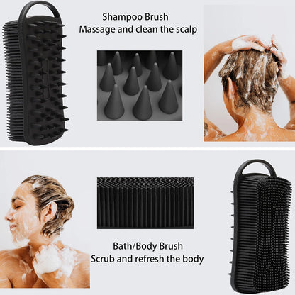 2 In 1 Silicone Shower Brush Scrubber Soft Scalp Massager Shampoo Brush Double-Sided Body Brush Foam Skin Clean Tool