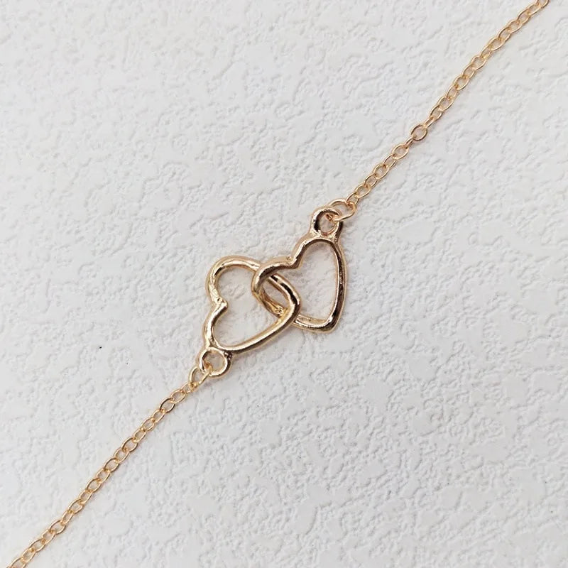 Simple Double Heart Pendant Necklace for Women Couple Stainless Steel Choker Gold Color Chain Wedding Party Friends Jewelry Gift