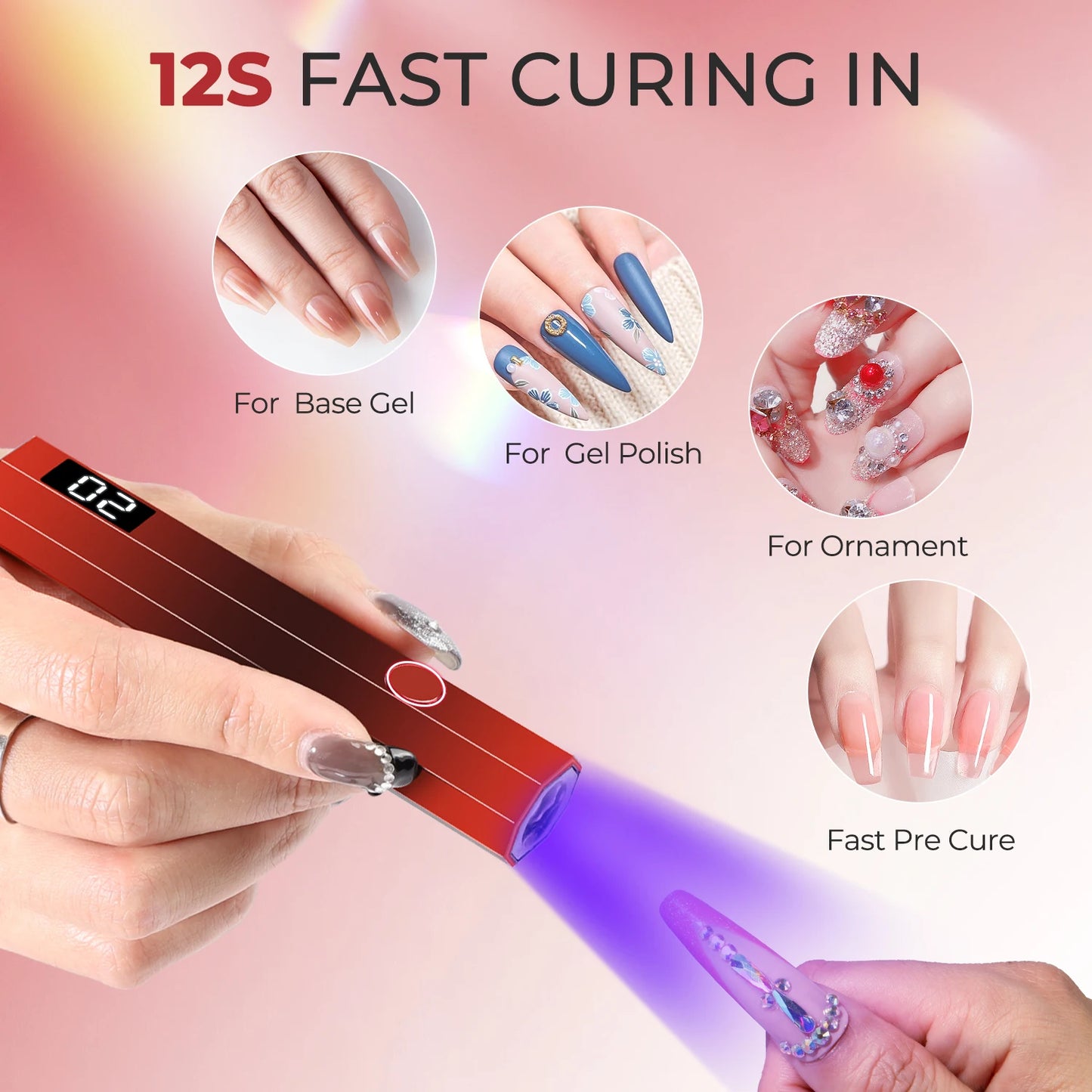 Mini UV Light Cure Nails Lamp for Gel Nails LED Nail Lamp for Gel Polish Manicure USB Rechargeabl Nail Dryer for Fast Curing