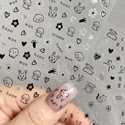 12sheet Cartoon Black Cat Nail Stickers Set Multiple Action Kawaii Puppy Kitten Nail Art Decals Adhesive Kids Manicure Decoratio