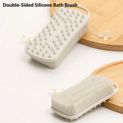 2 In 1 Silicone Shower Brush Scrubber Soft Scalp Massager Shampoo Brush Double-Sided Body Brush Foam Skin Clean Tool