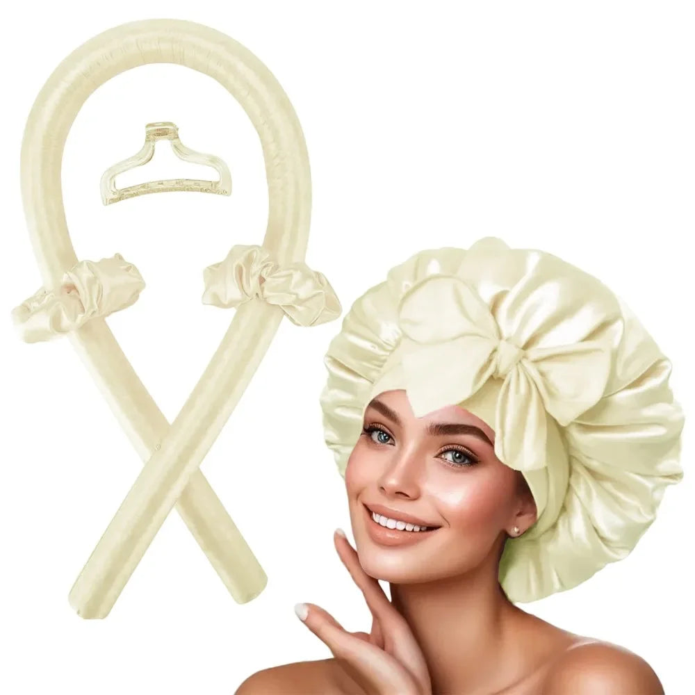 Heatless Curling Rod Headband Soft Hair Curler with Sleeping Bonnet No Heat Hair Rollers Satin Curls Lazy Curlers Styling Tools