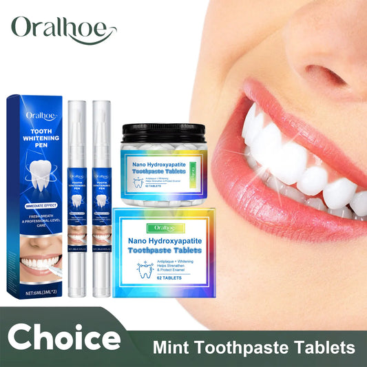 Mint Toothpaste Tablets Teeth Whitening Pen Set Remove Stain Anti Cavity Freshen Breath Oral Cleansing Tooth Hygiene Care Tools