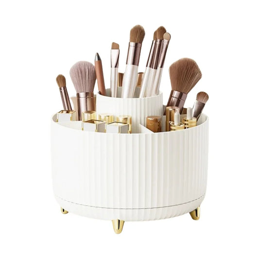 Makeup brush holder storage box, 360° rotating makeup brush storage box, 5-slot makeup brush cup, suitable for cosmetic storage