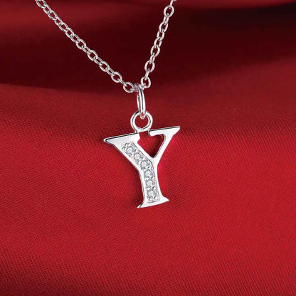 26 Letters 925 Sterling Silver Necklace Pendant Zircon For Women Exquisite Student Girlfriend Jewelry Accessories Wedding Gift