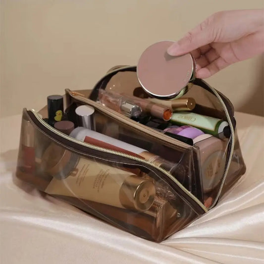 Large Capacity Transparent Makeup Bag Pillow Shape Top Handle Portable Cosmetic Pouch Zipper Closure Easy Carry-On