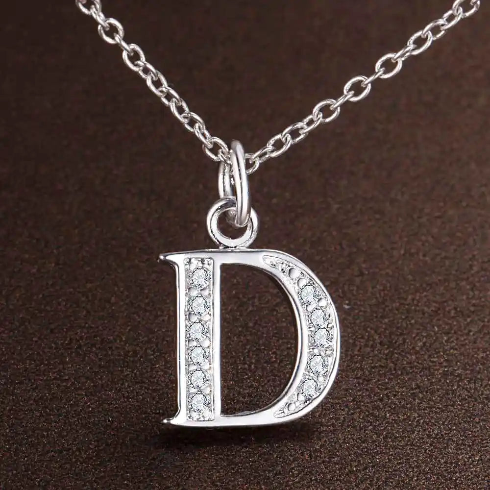 26 Letters 925 Sterling Silver Necklace Pendant Zircon For Women Exquisite Student Girlfriend Jewelry Accessories Wedding Gift