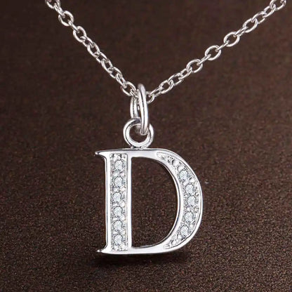 26 Letters 925 Sterling Silver Necklace Pendant Zircon For Women Exquisite Student Girlfriend Jewelry Accessories Wedding Gift