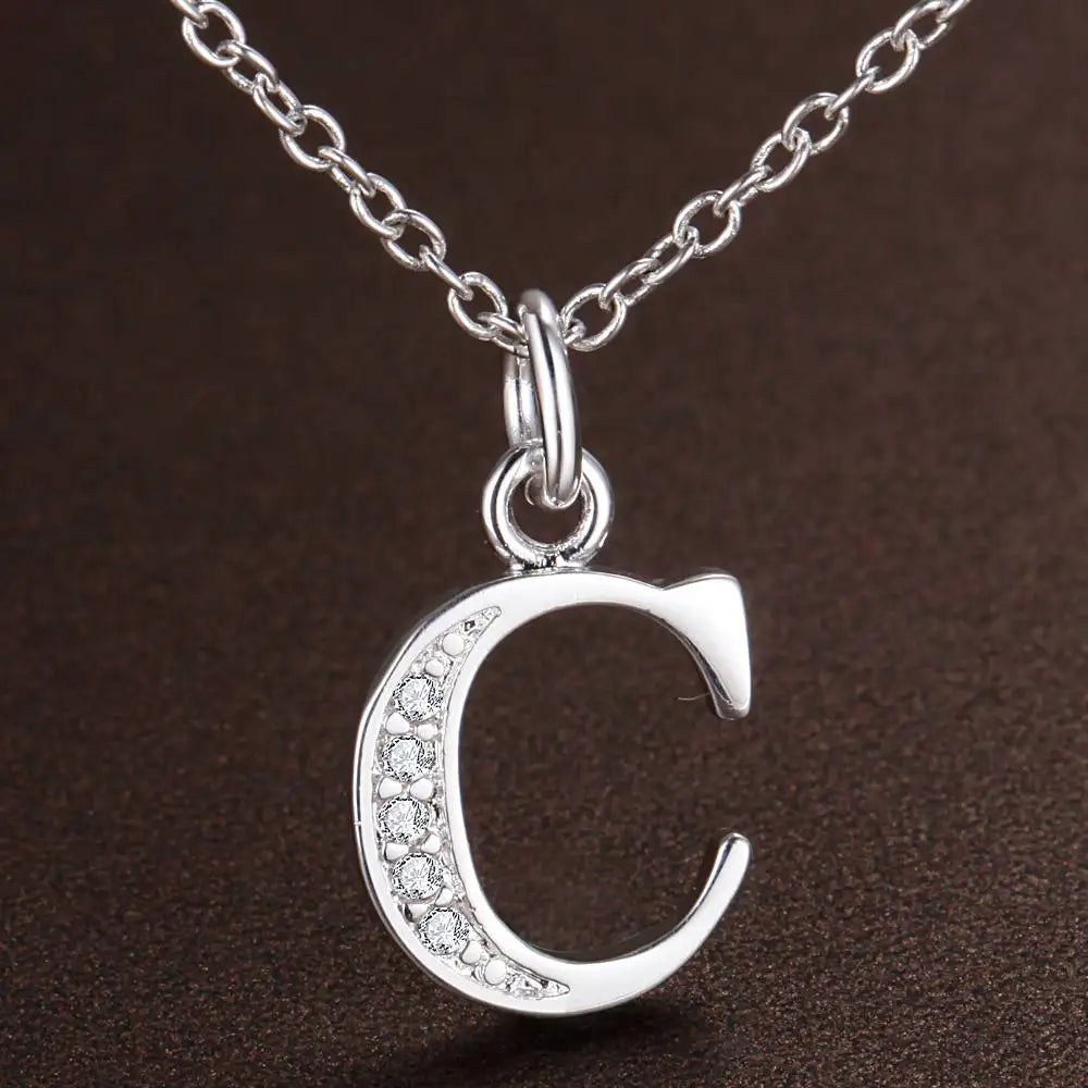 26 Letters 925 Sterling Silver Necklace Pendant Zircon For Women Exquisite Student Girlfriend Jewelry Accessories Wedding Gift