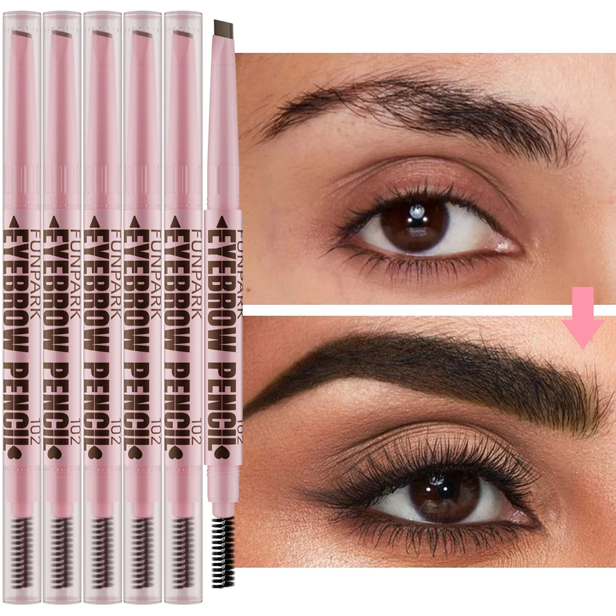 2 in 1 Professional Eyebrow Pencil Eye Makeup for Women 5 Colors Waterproof Long Lasting Eyebrow Brush Eye Brow Pen Cosmetic Gif