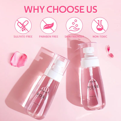 LIYALAN Rose Water Face Dry Skin Moisturizing Soothing Firming Toner Facial Care Hydrating Mist Refreshing Pores Shrink Spray