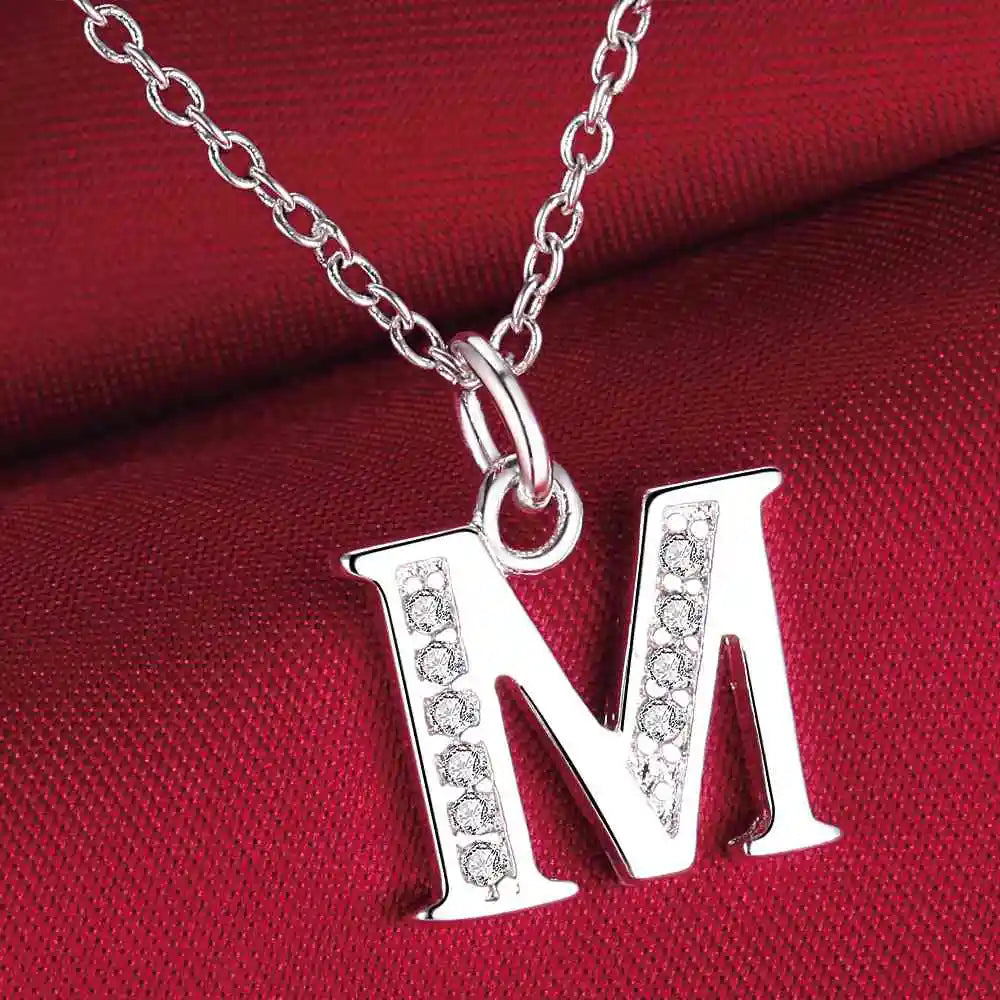 26 Letters 925 Sterling Silver Necklace Pendant Zircon For Women Exquisite Student Girlfriend Jewelry Accessories Wedding Gift