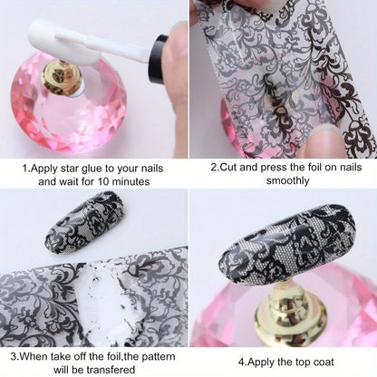 10PCS Mixed Nail Art Foils Transfer Sticker Set Rose Flower Designs Floral Starry Sky Nail Wraps Wedding Summer Manicure Decor