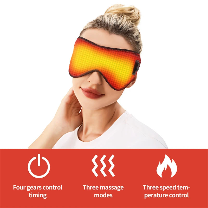 Heating Massage Eye Mask - Hot Compress Relieves Fatigue/Dark Circles, Aids Sleep, 3 Gears Heat & Vibration (For Eye Strain)