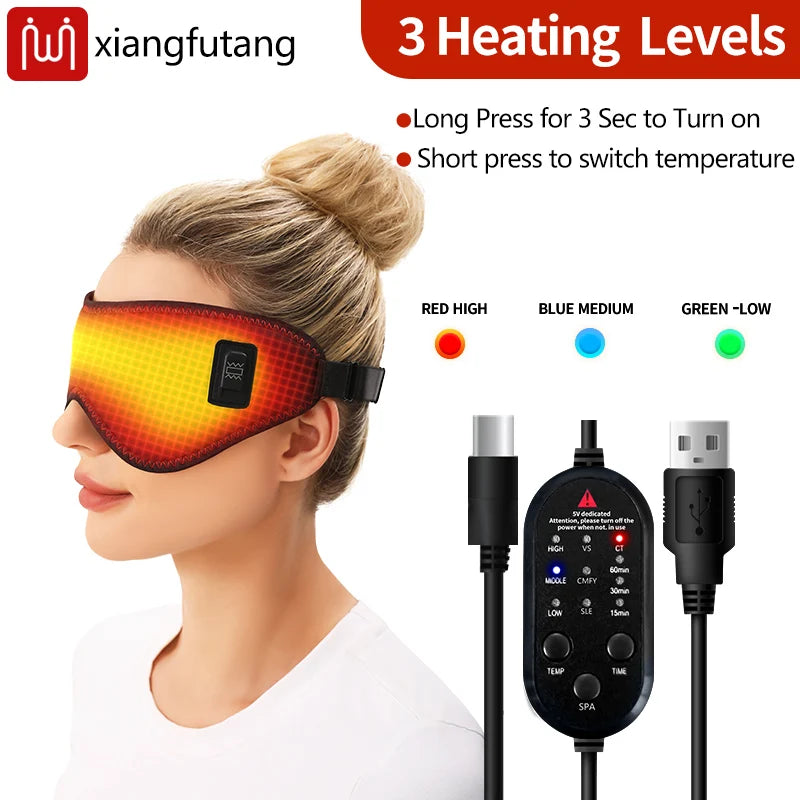 Heating Massage Eye Mask - Hot Compress Relieves Fatigue/Dark Circles, Aids Sleep, 3 Gears Heat & Vibration (For Eye Strain)