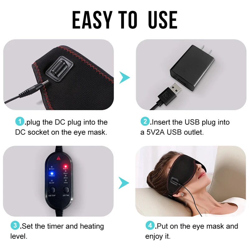 Heating Massage Eye Mask - Hot Compress Relieves Fatigue/Dark Circles, Aids Sleep, 3 Gears Heat & Vibration (For Eye Strain)